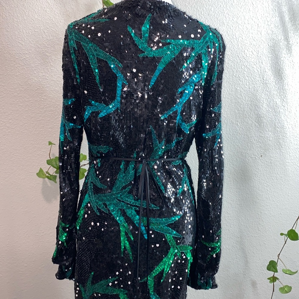 ATTICO Elegant‎ Sequin Wrap Dress Black and Green, Long Sleeve Maxi Dress Size40 - Picture 9 of 17